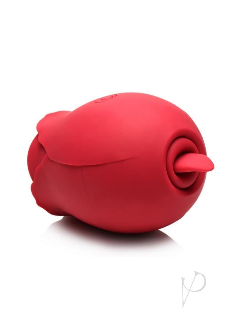 Bloomgasm Double Tease Rose 10x Rechargeable Silicone Sucking And Licking Stimulator - Red